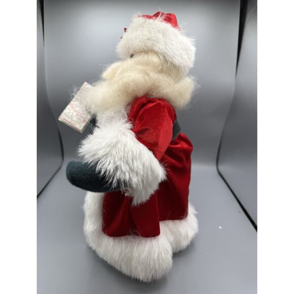 Vintage Santa Claus Figure Red Velvet Coat Faux Fur Trim Weighted Base 18” - Picture 4 of 6